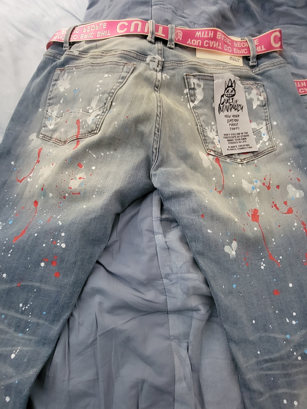 Cult of Individuality Men's Slim Paint-Splatter Jeans - Light Blue/Gray